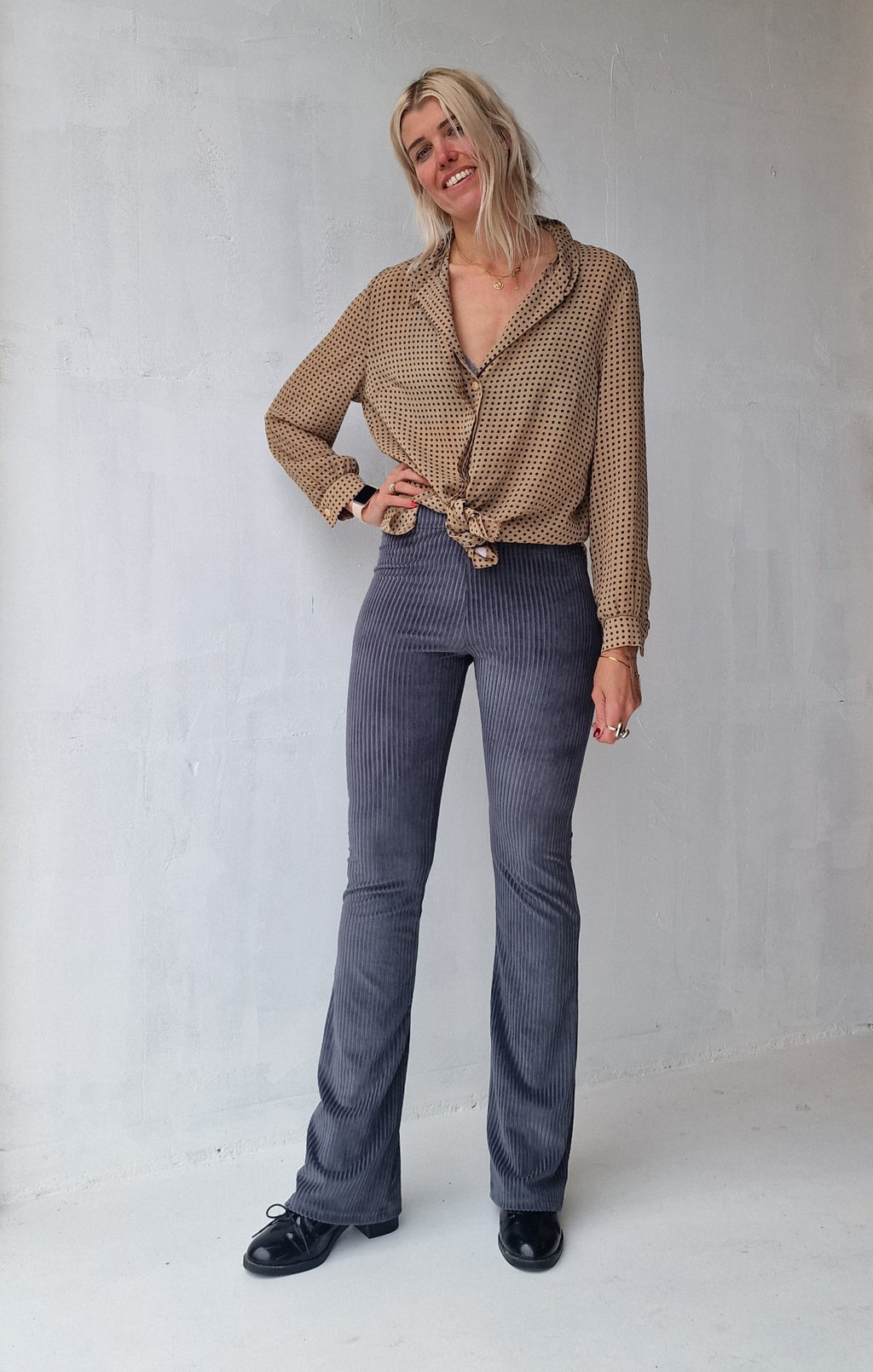 Extra lange flared legging | rib grijs | tall | lengtemaat 36