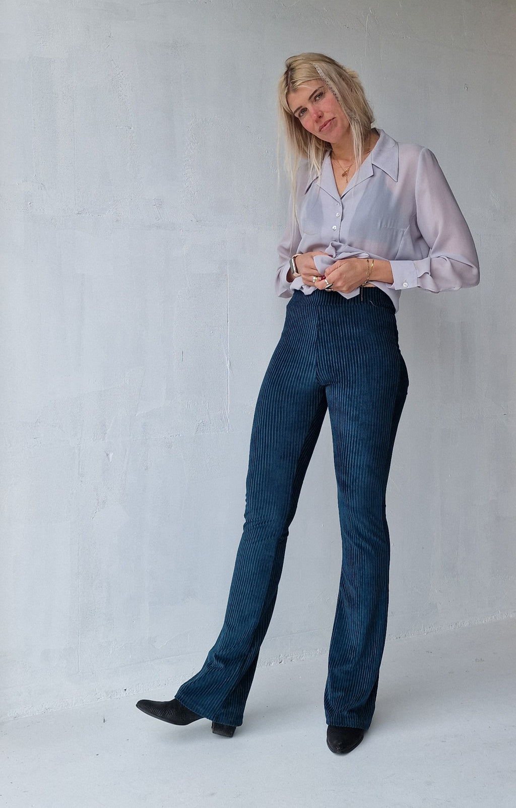 Extra lange flared legging | rib petrol | tall | lengtemaat 36