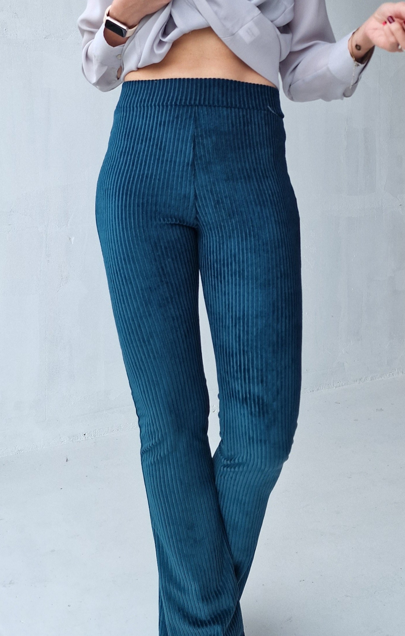 Extra lange flared legging | rib petrol | tall | lengtemaat 36