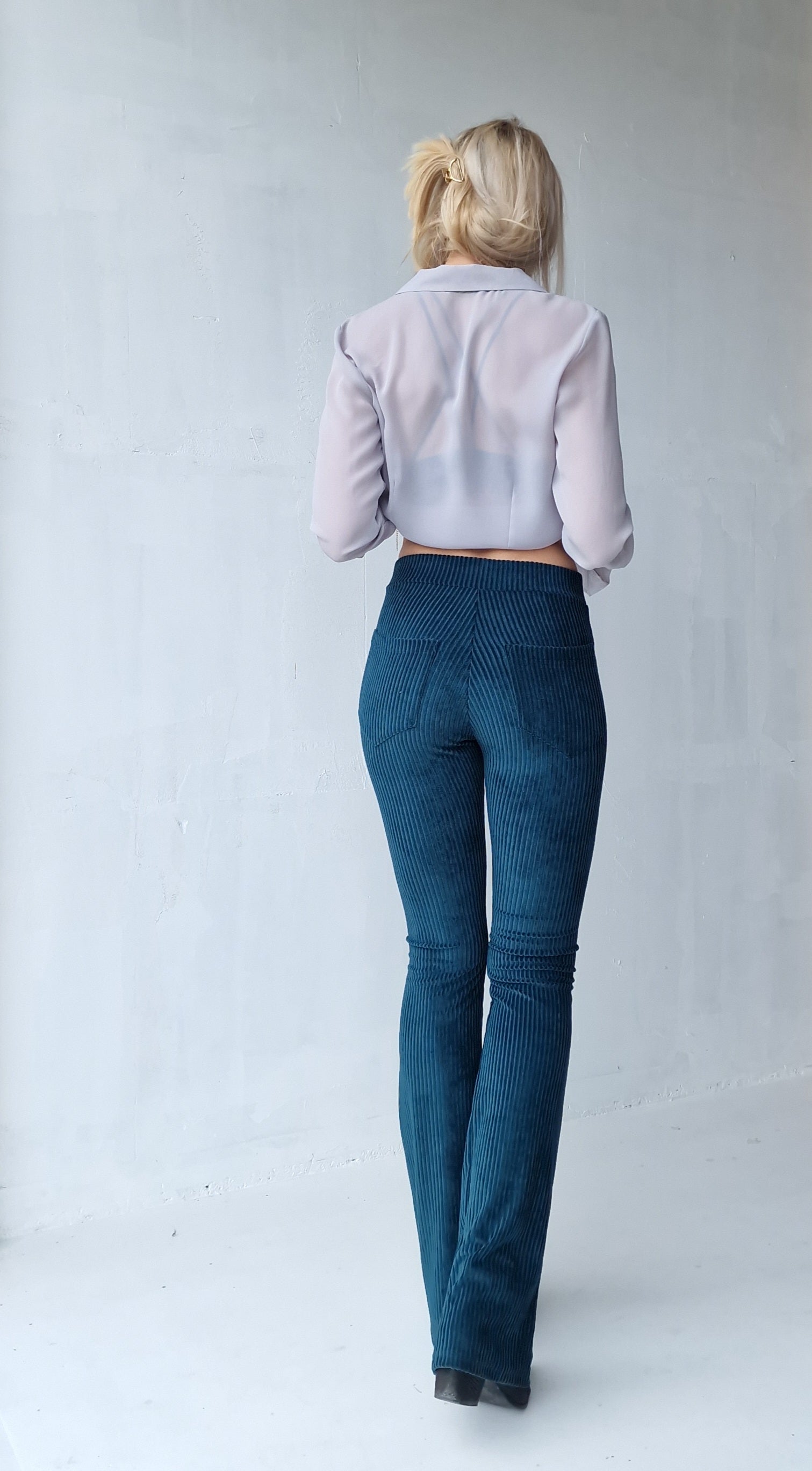 Extra lange flared legging | rib petrol | tall | lengtemaat 36