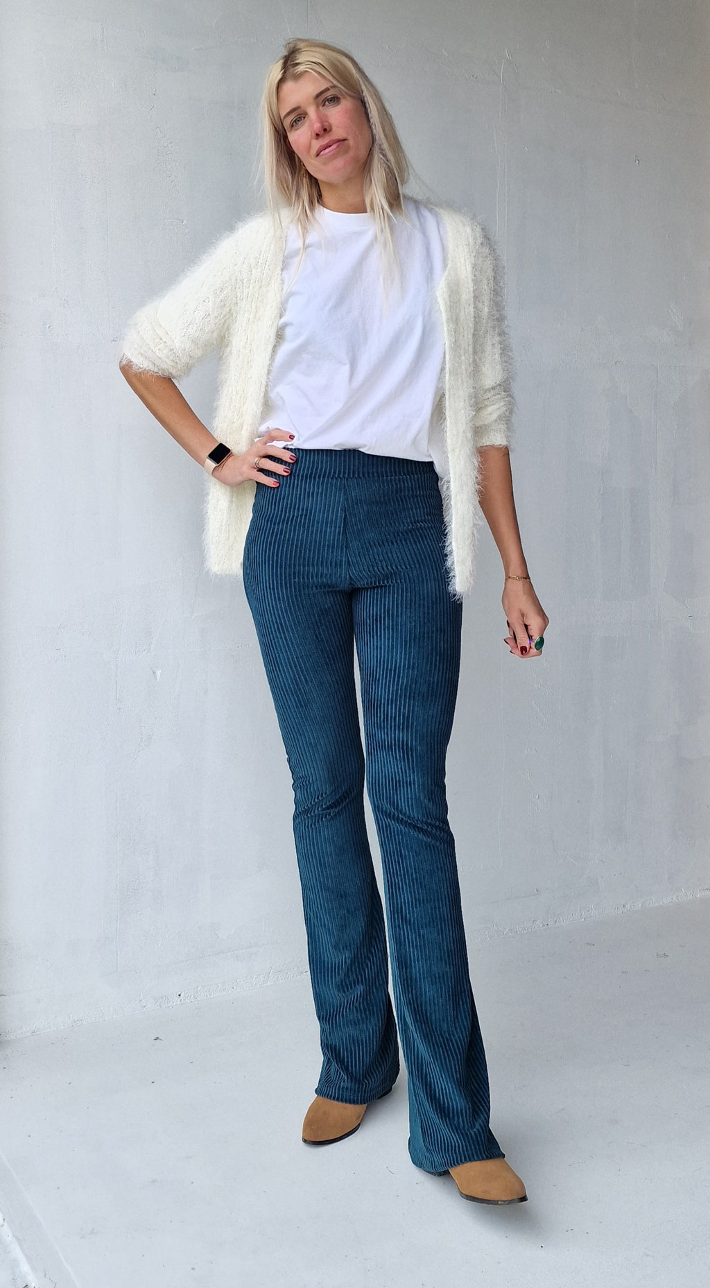 Extra lange flared legging | rib petrol | tall | lengtemaat 36