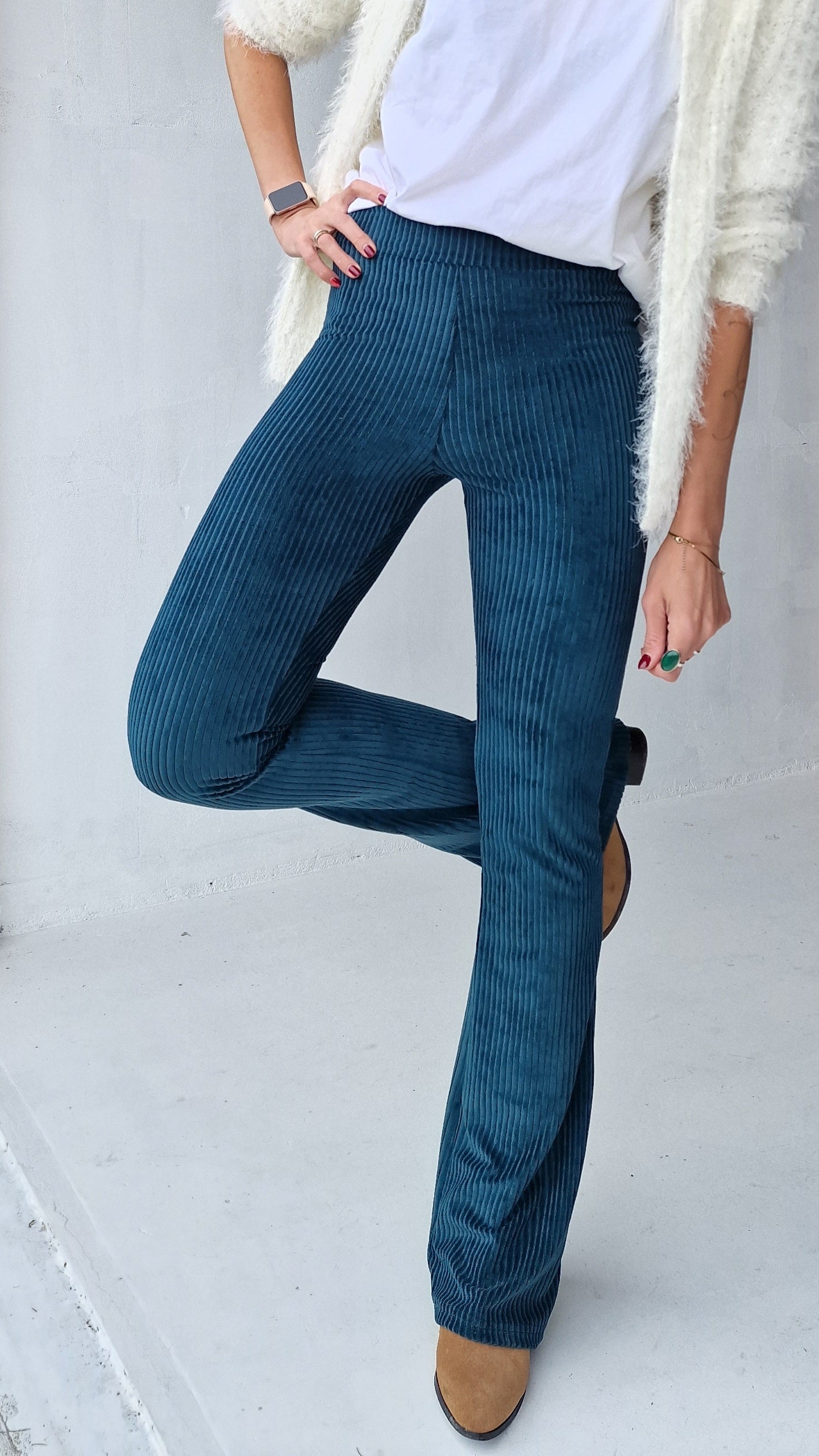 Extra lange flared legging | rib petrol | tall | lengtemaat 36