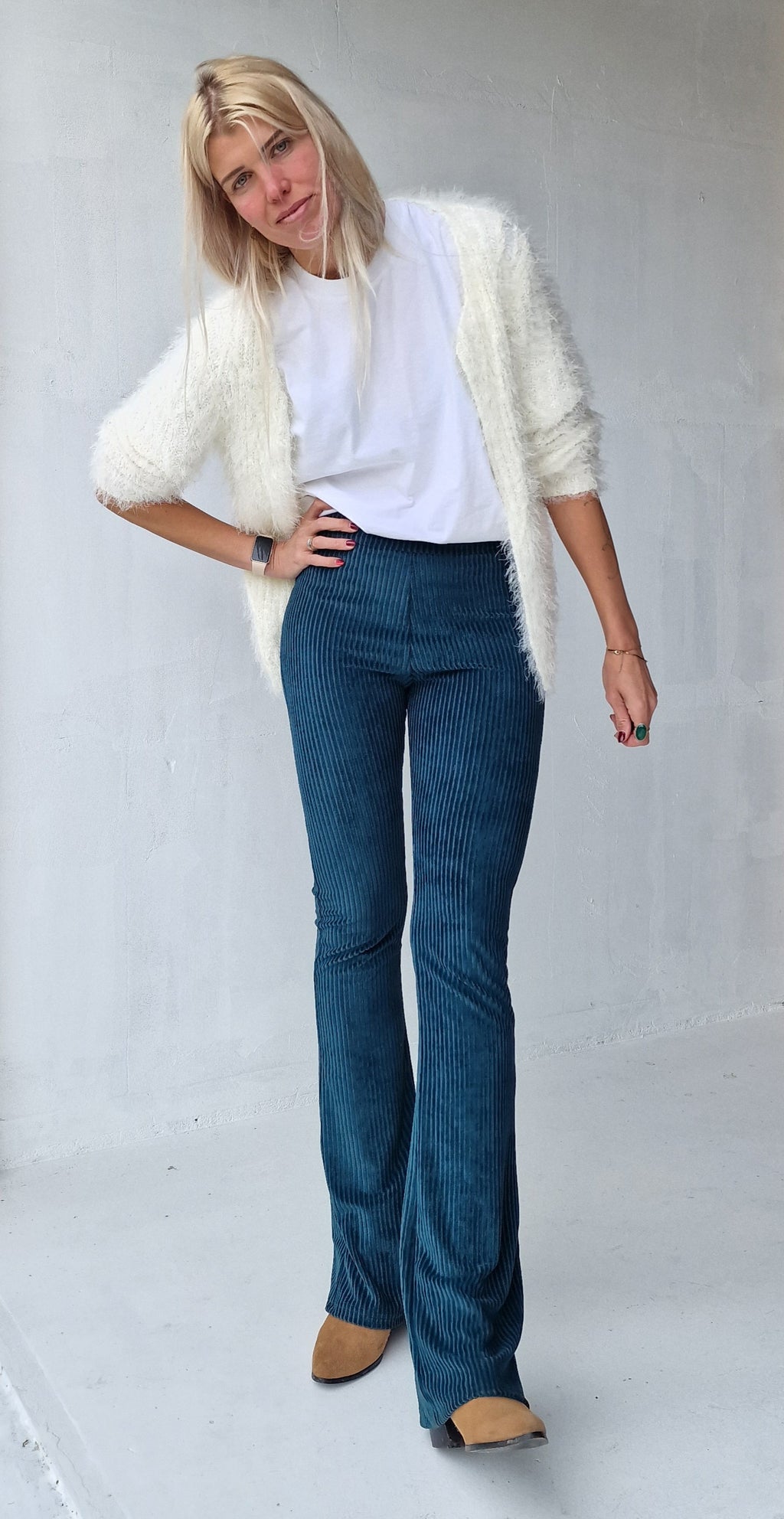 Extra lange flared legging | rib petrol | tall | lengtemaat 36