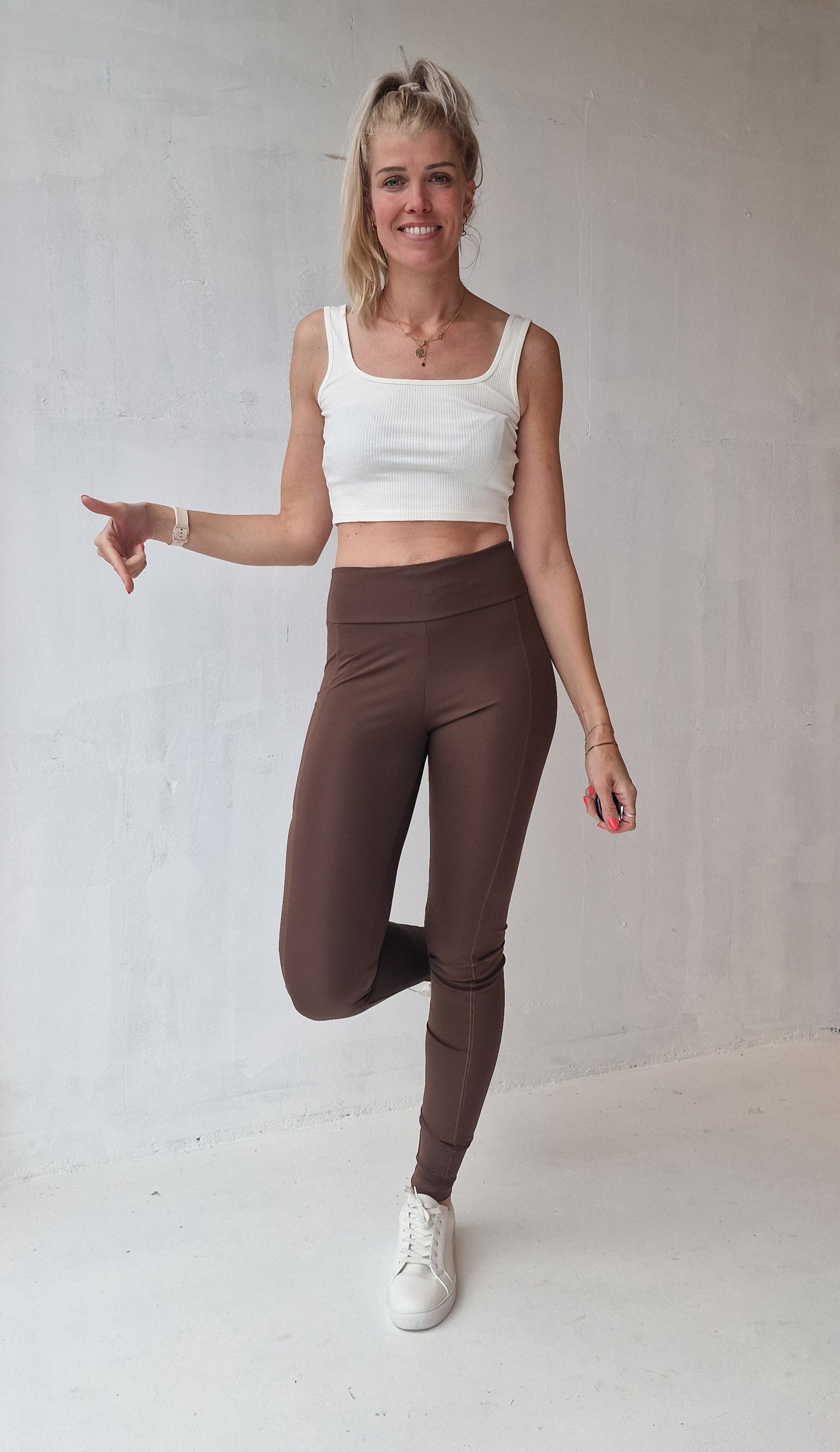 Extra lange sportlegging | steekzak & koordje | donkerbruin | tall | lengtemaat 36