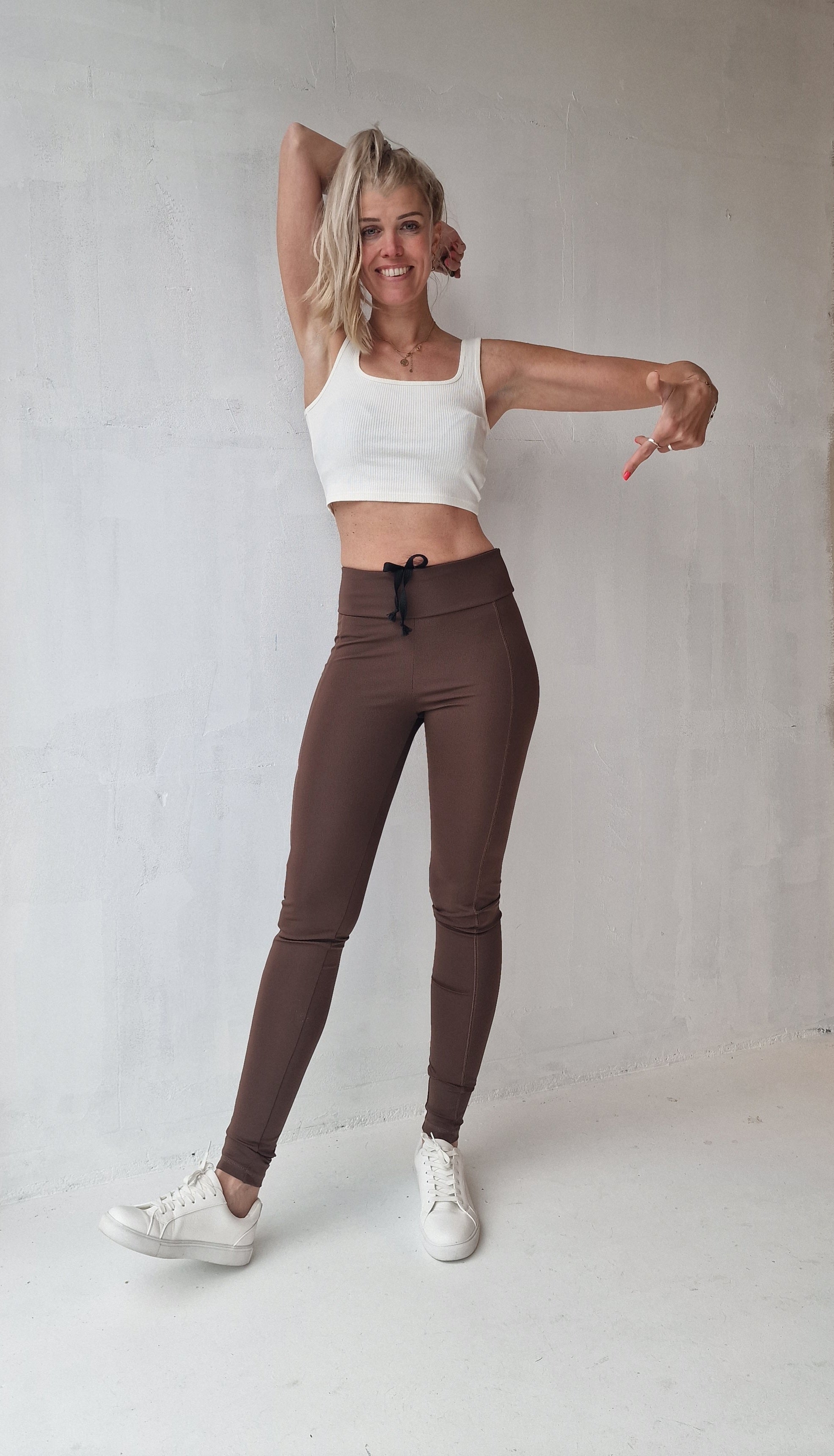 Extra lange sportlegging | steekzak & koordje | bruin | tall | lengtemaat 36