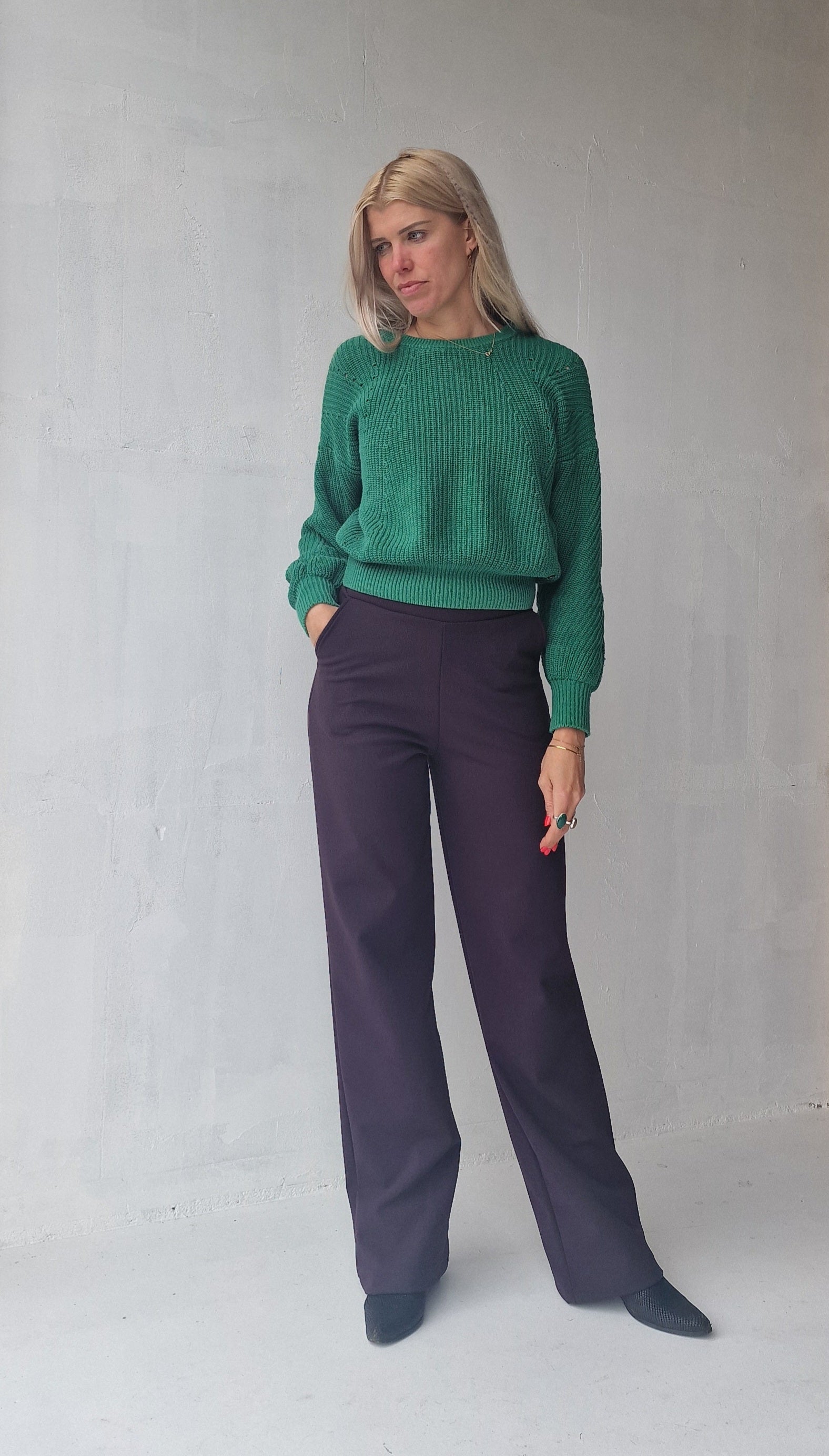 Extra lange wide leg | fleece aubergine brown | tall | lengtemaat 36