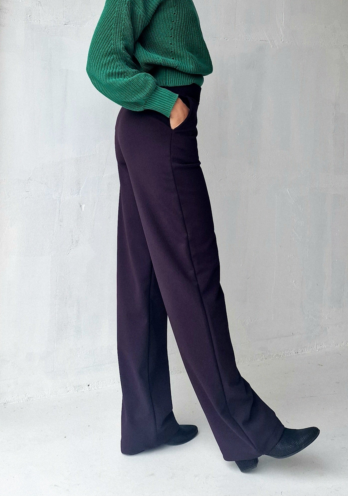 Extra lange wide leg | fleece aubergine brown | tall | lengtemaat 36