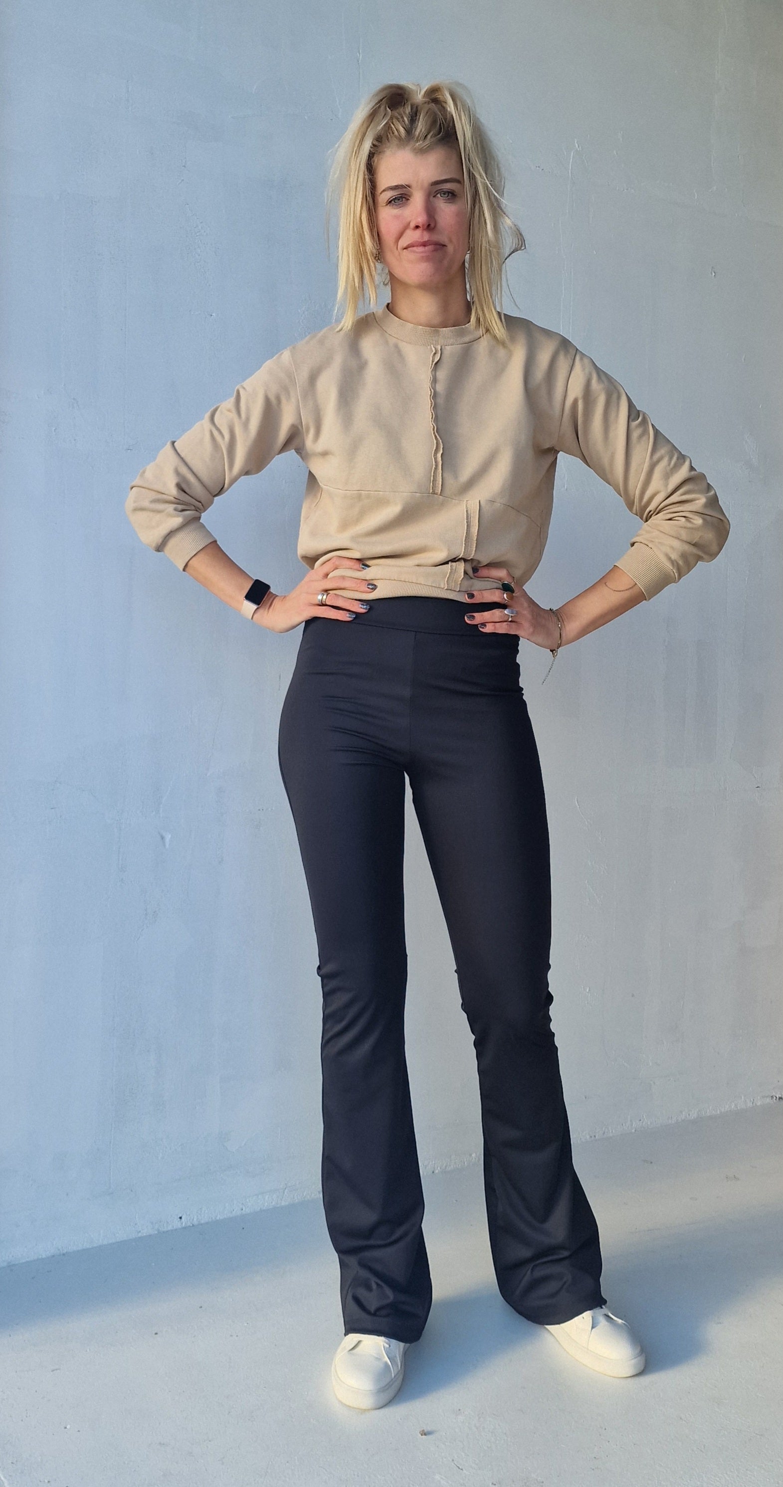 Flared | sportstof | zwart | tall