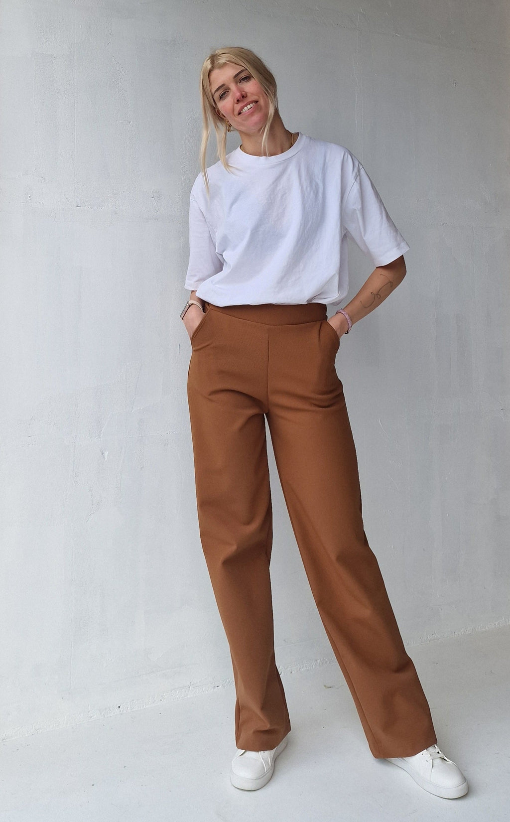 Extra lange wide leg | fleece camel brown | tall | lengtemaat 34 en 36