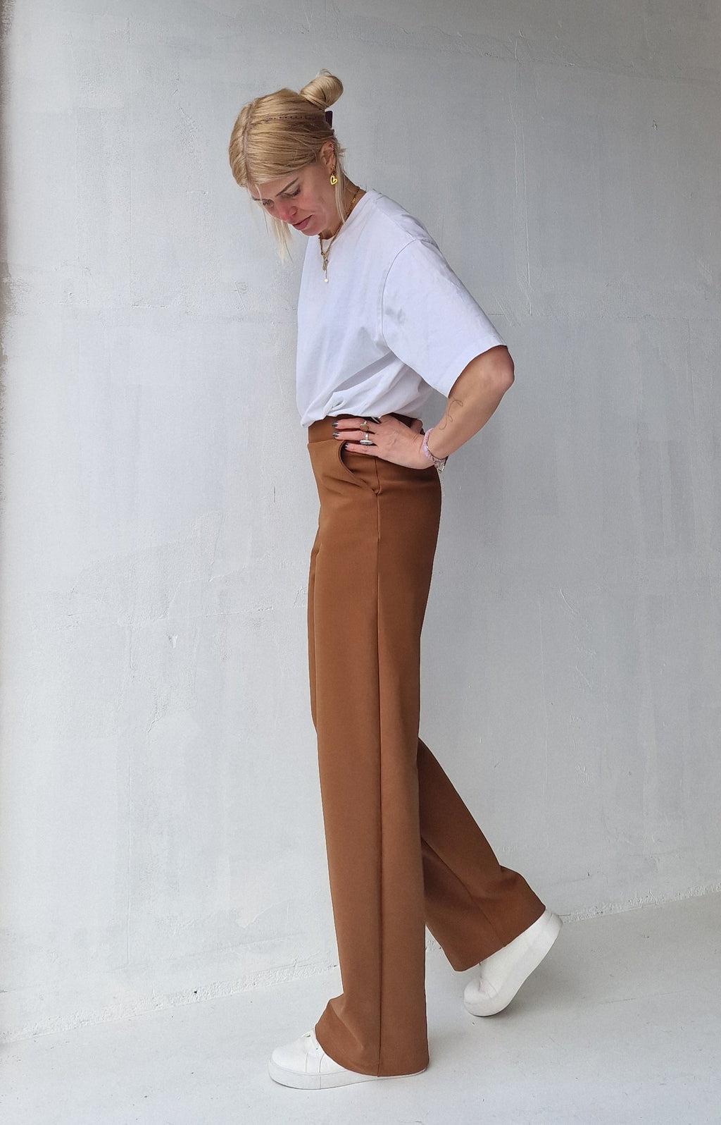 Extra lange wide leg | fleece camel brown | tall | lengtemaat 34 en 36