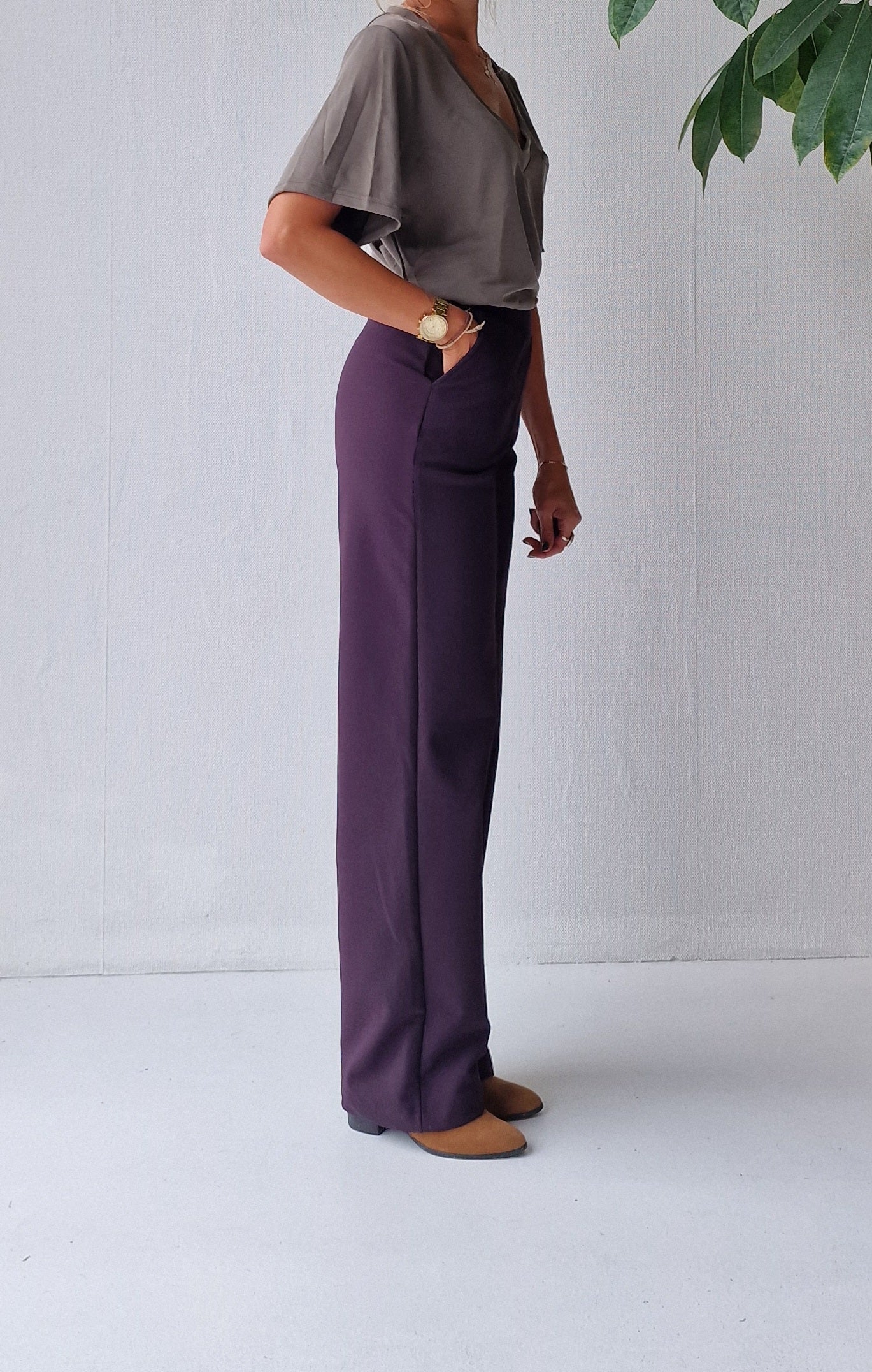 Extra lange wide leg | fleece aubergine brown | tall | lengtemaat 36
