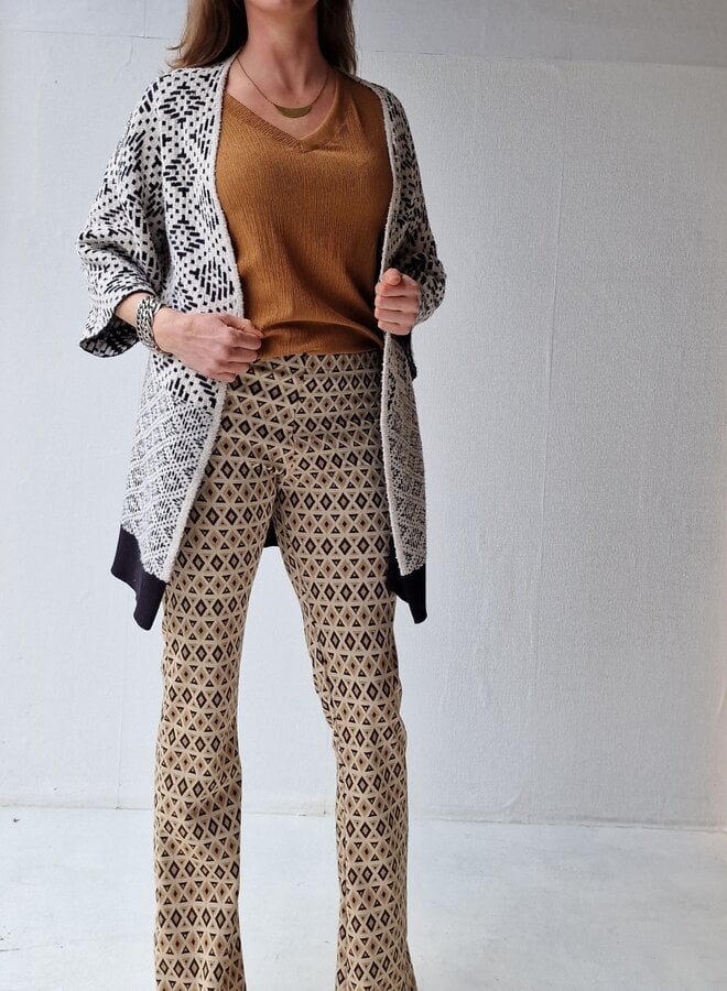 Extra lange flared broek | beige print | tall | Lengtemaat 32, 34 en 36