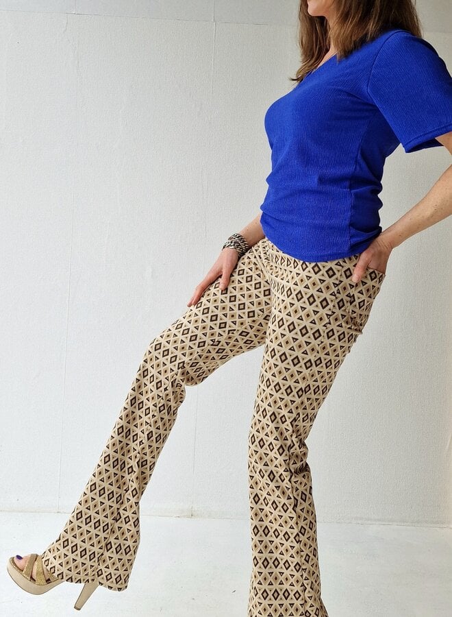 Extra lange flared broek | beige print | tall | Lengtemaat 32, 34 en 36