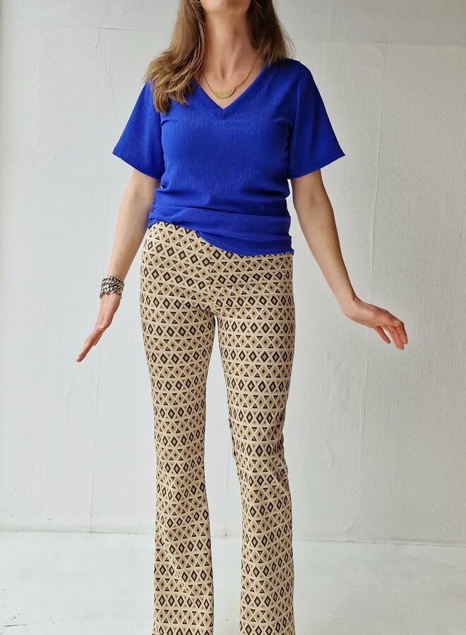 Extra lange flared broek | beige print | tall | Lengtemaat 32, 34 en 36