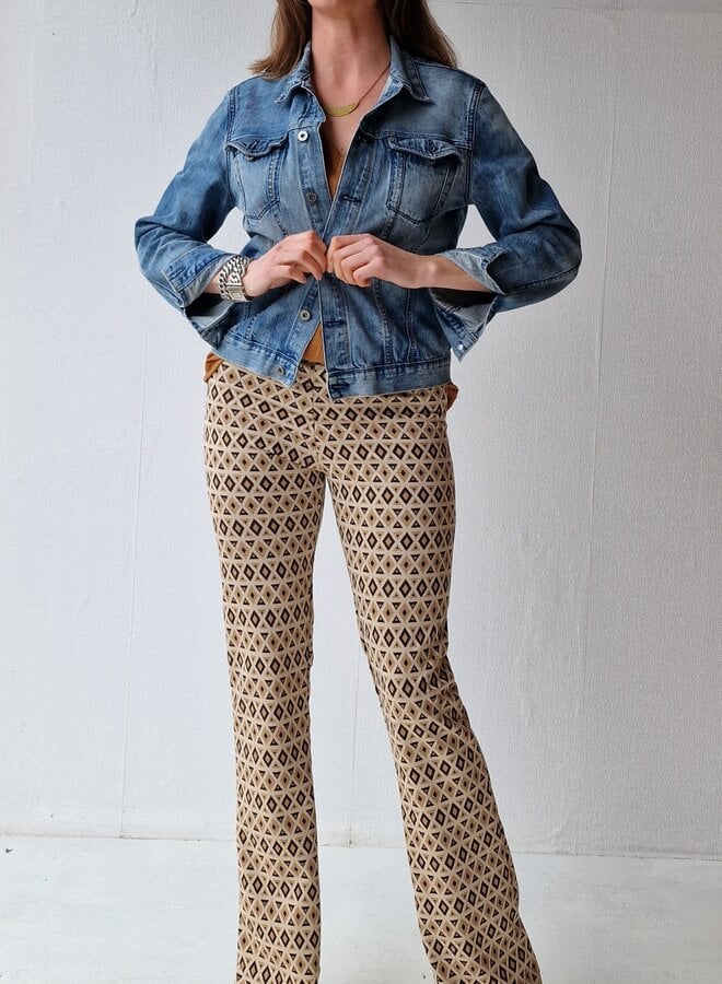 Extra lange flared broek | beige print | tall | Lengtemaat 32, 34 en 36