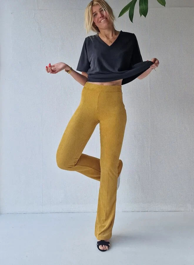 Extra lange flared legging | rib oker | tall | Lengtemaat 36