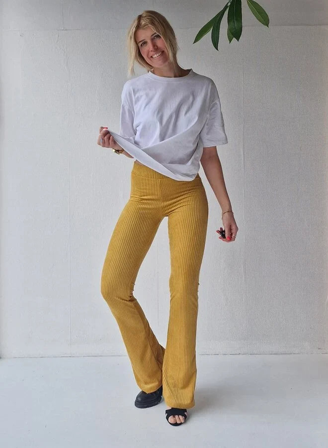 Extra lange flared legging | rib oker | tall | Lengtemaat 36