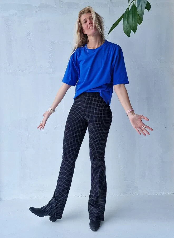 Extra lange flared pants | blokjes zwart/wit | tall | Lengtemaat 36