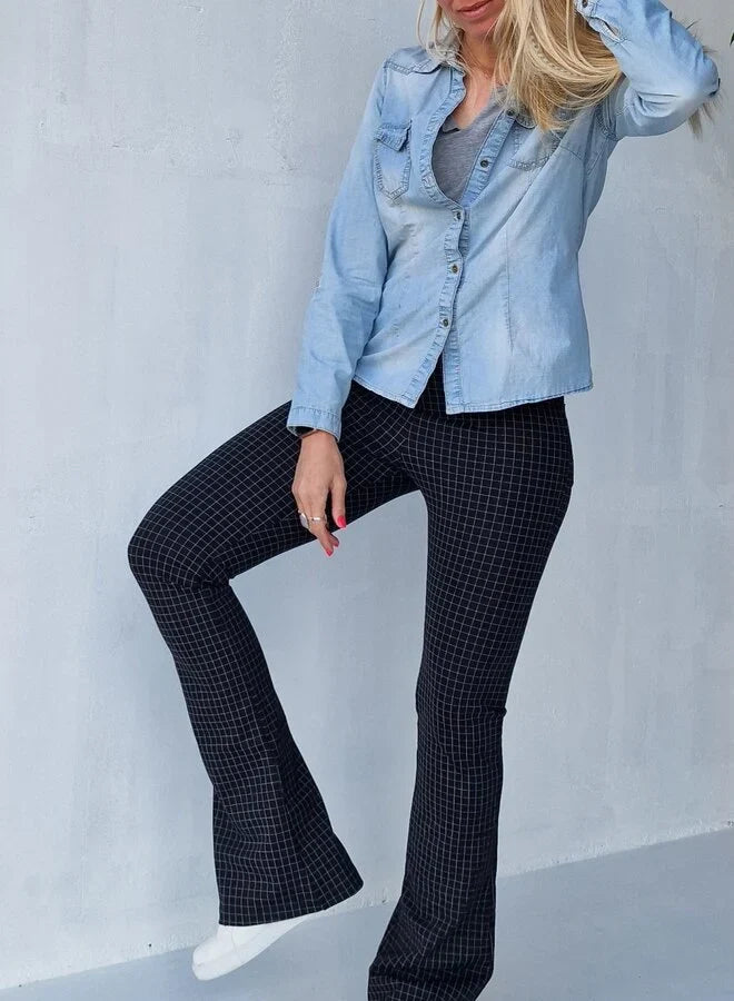 Extra lange flared pants | blokjes zwart/wit | tall | Lengtemaat 36