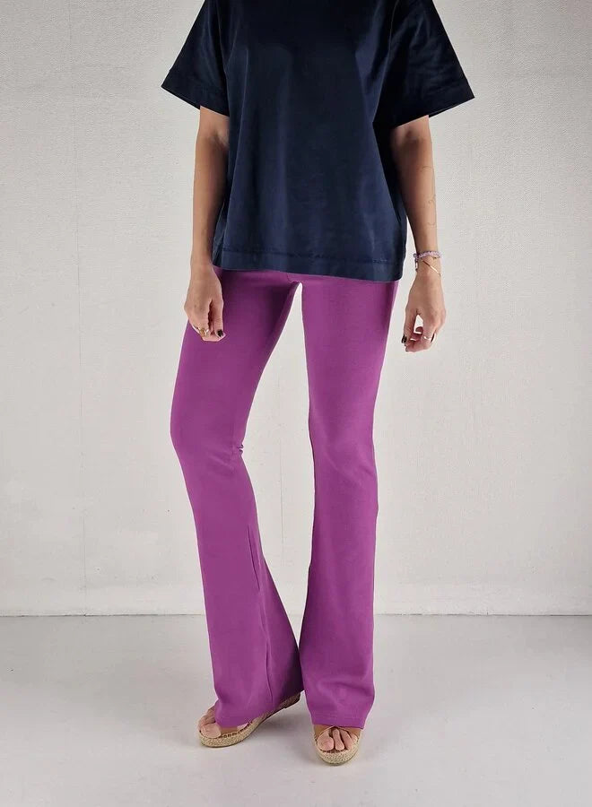 Extra lange flared pants | smalle ribstof | violet pink | TALL | Lengtemaat 32, 34 en 36