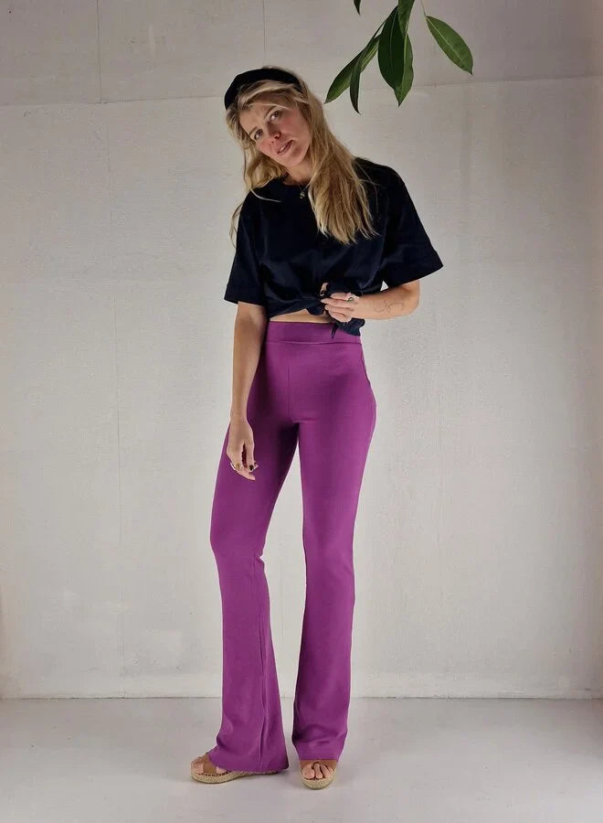 Extra lange flared pants | smalle ribstof | violet pink | TALL | Lengtemaat 32, 34 en 36