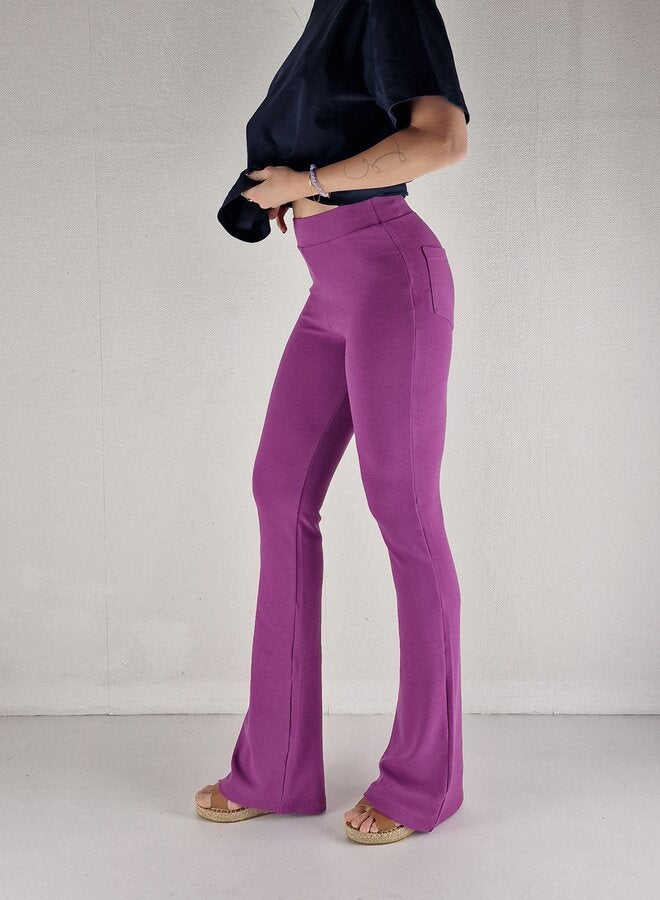 Extra lange flared pants | smalle ribstof | violet pink | TALL | Lengtemaat 32, 34 en 36