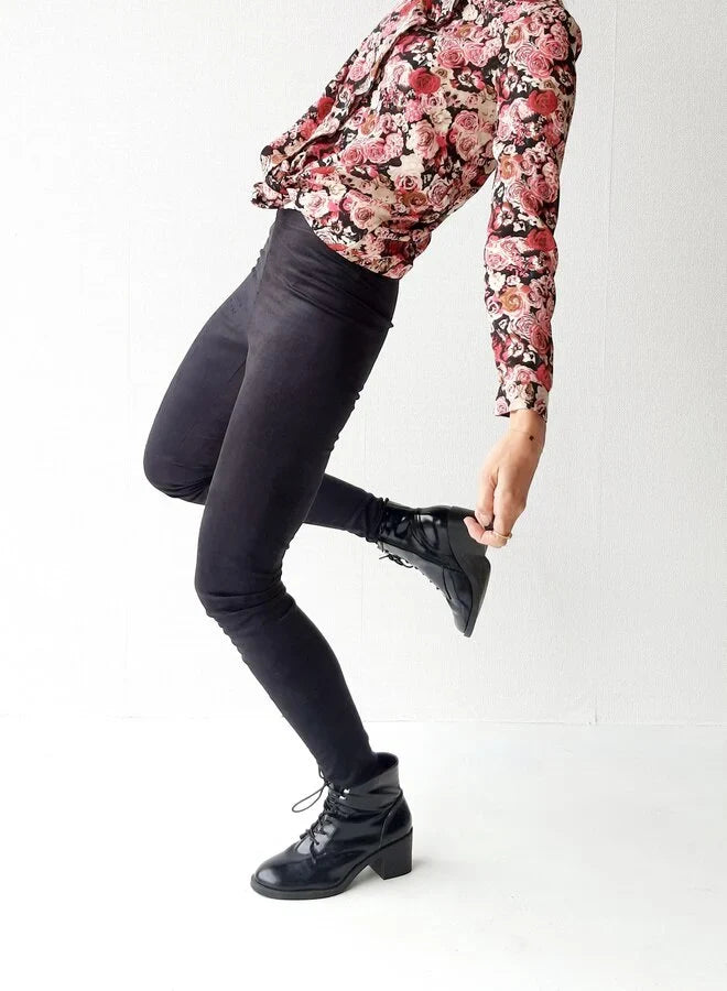 Extra lange legging suedelook zwart |tall | lengtemaat 36