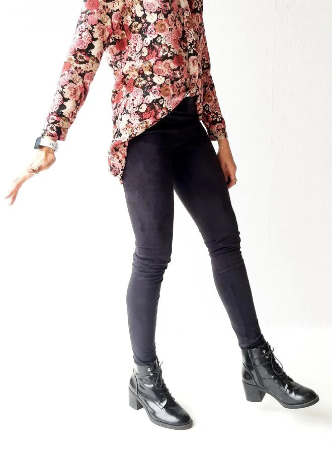 Extra lange legging suedelook zwart |tall | lengtemaat 36