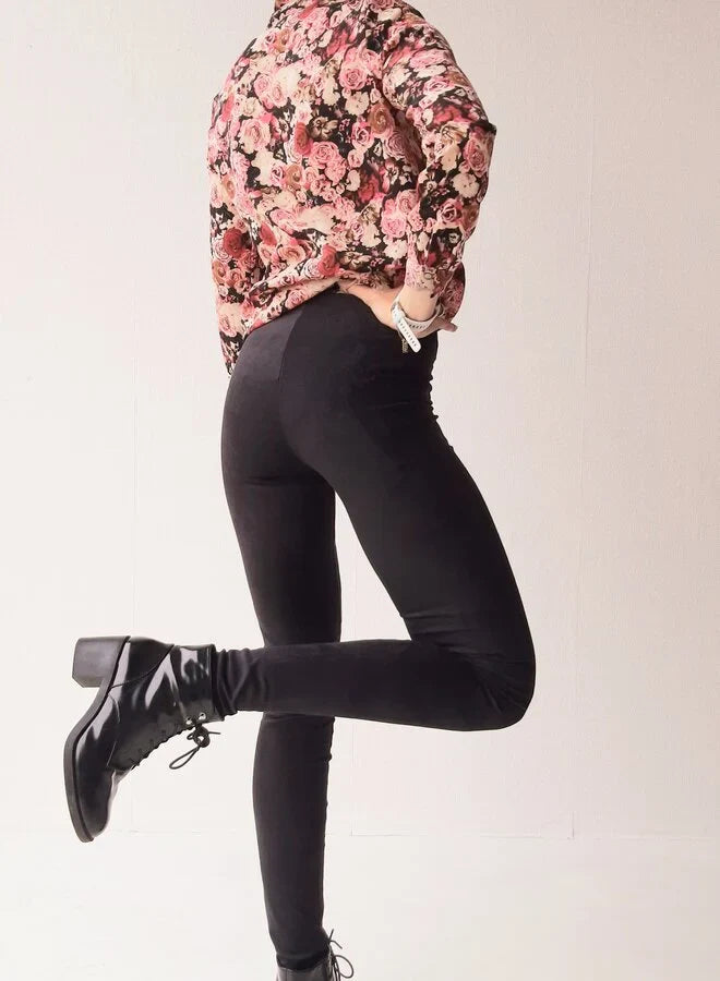 Extra lange legging suedelook zwart |tall | lengtemaat 36