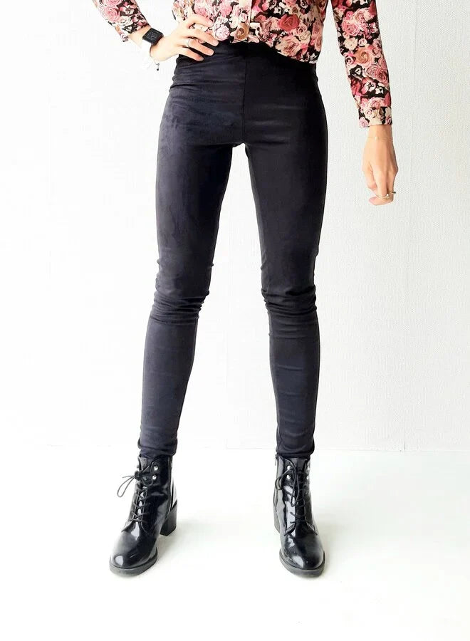 Extra lange legging suedelook zwart |tall | lengtemaat 36