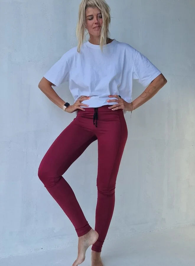 Extra lange sportlegging | steekzak & koordje | wijnrood | tall | lengtemaat 36