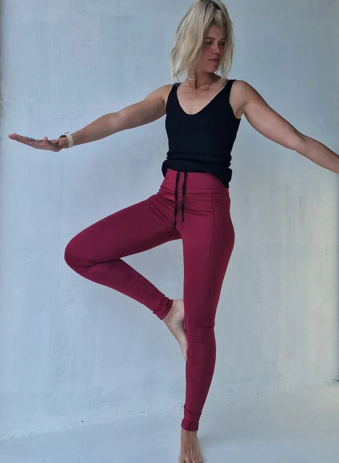 Extra lange sportlegging | steekzak & koordje | wijnrood | tall | lengtemaat 36