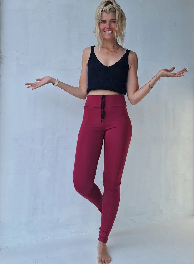 Extra lange sportlegging | steekzak & koordje | wijnrood | tall | lengtemaat 36