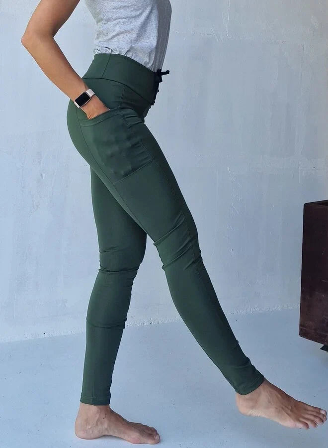 Extra lange sportlegging | steekzak & koordje | kakhi | tall | lengtemaat 36