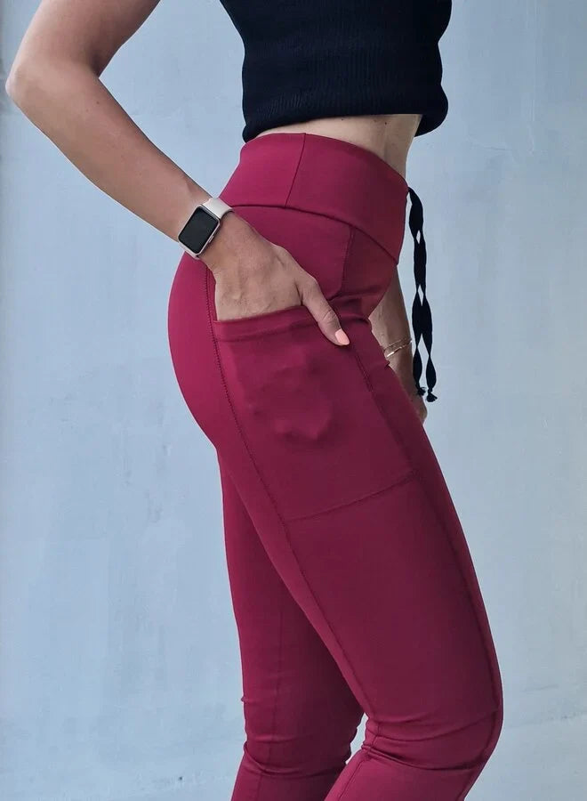 Extra lange sportlegging | steekzak & koordje | wijnrood | tall | lengtemaat 36