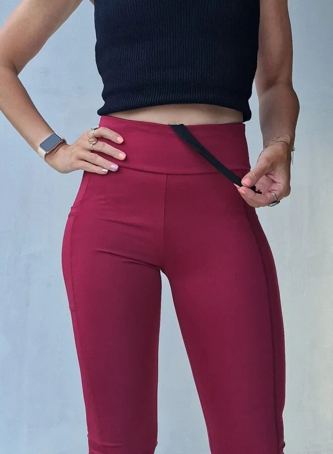 Extra lange sportlegging | steekzak & koordje | wijnrood | tall | lengtemaat 36