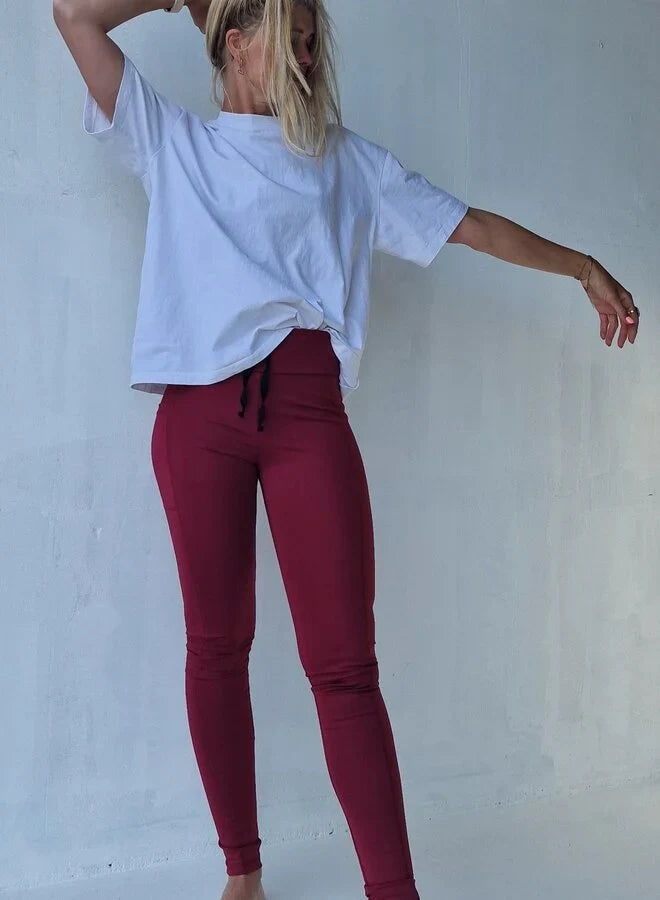 Extra lange sportlegging | steekzak & koordje | wijnrood | tall | lengtemaat 36