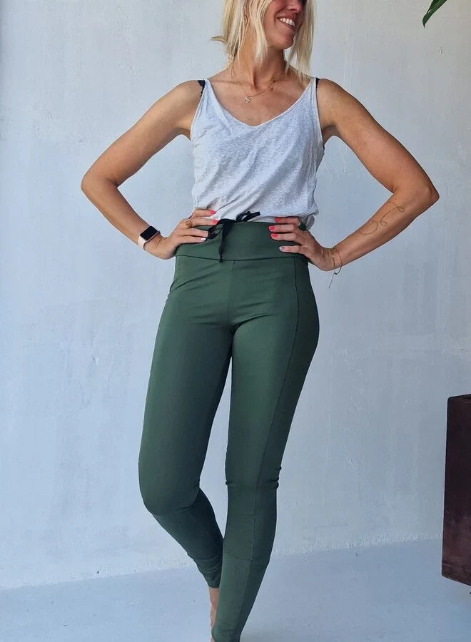 Extra lange sportlegging | steekzak & koordje | kakhi | tall | lengtemaat 36