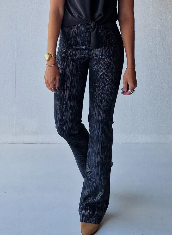 Flared pants | black/white rib stripes | tall | lengtemaat 36