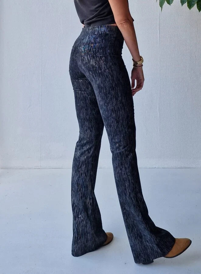 Flared pants | black/white rib stripes | tall | lengtemaat 36