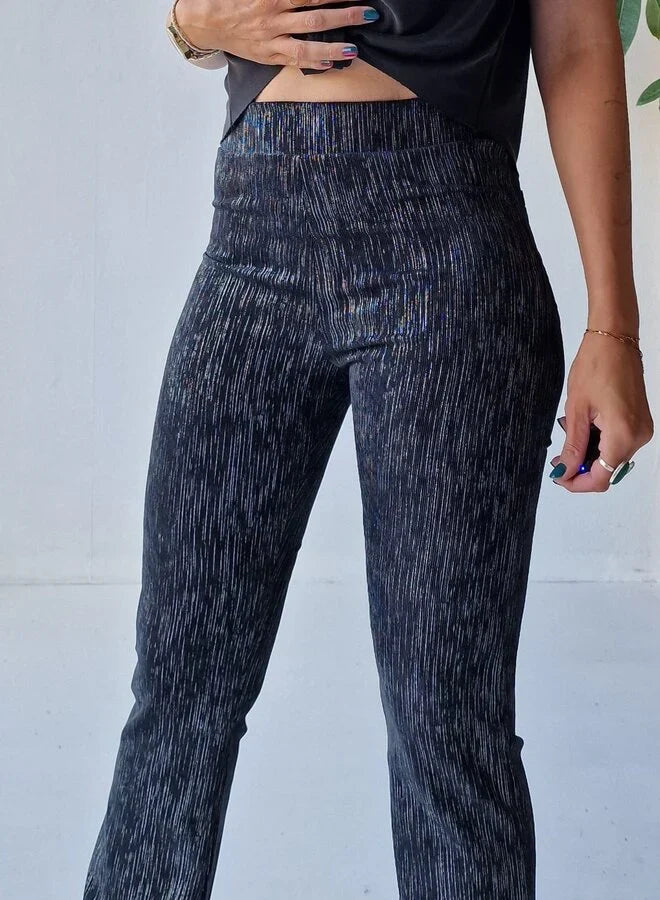 Flared pants | black/white rib stripes | tall | lengtemaat 36