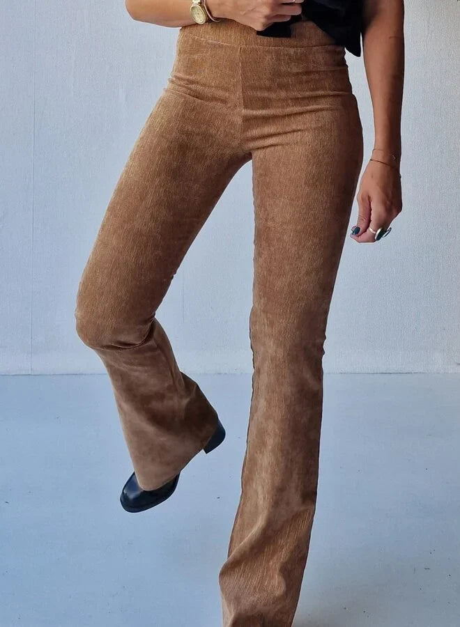 Flared pants | brown rib stripes | tall | lengtemaat 36