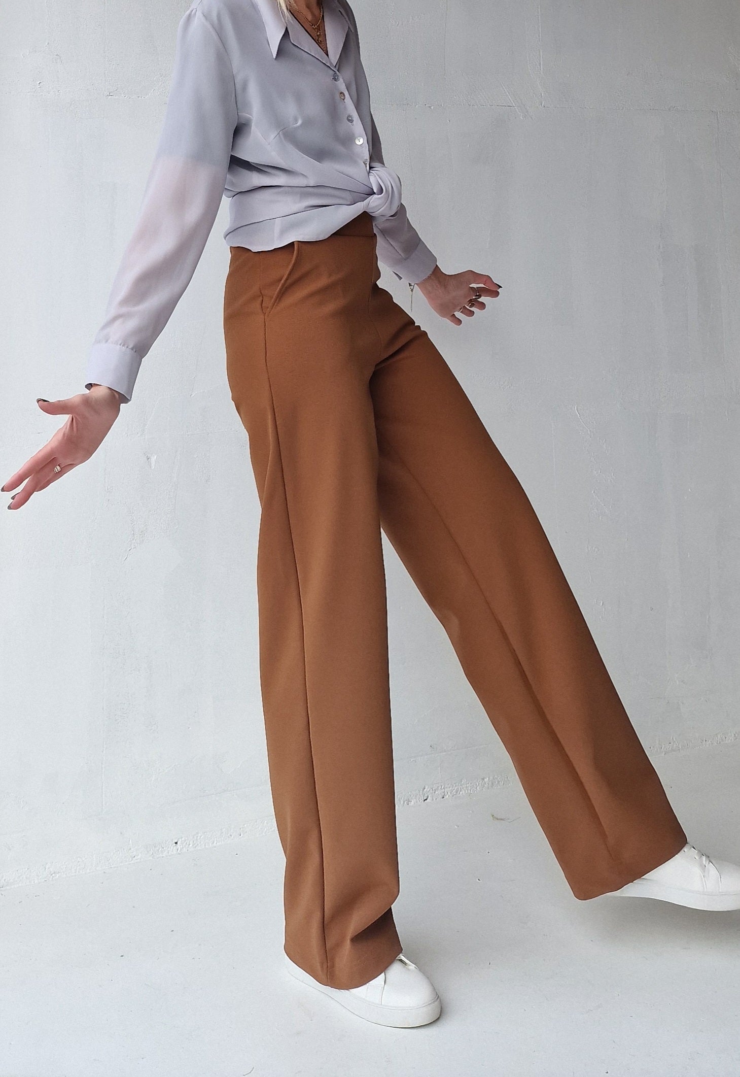 Extra lange wide leg | fleece camel brown | tall | lengtemaat 34 en 36
