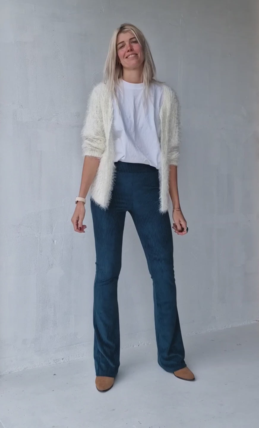 Extra lange flared legging | rib petrol | tall | lengtemaat 36