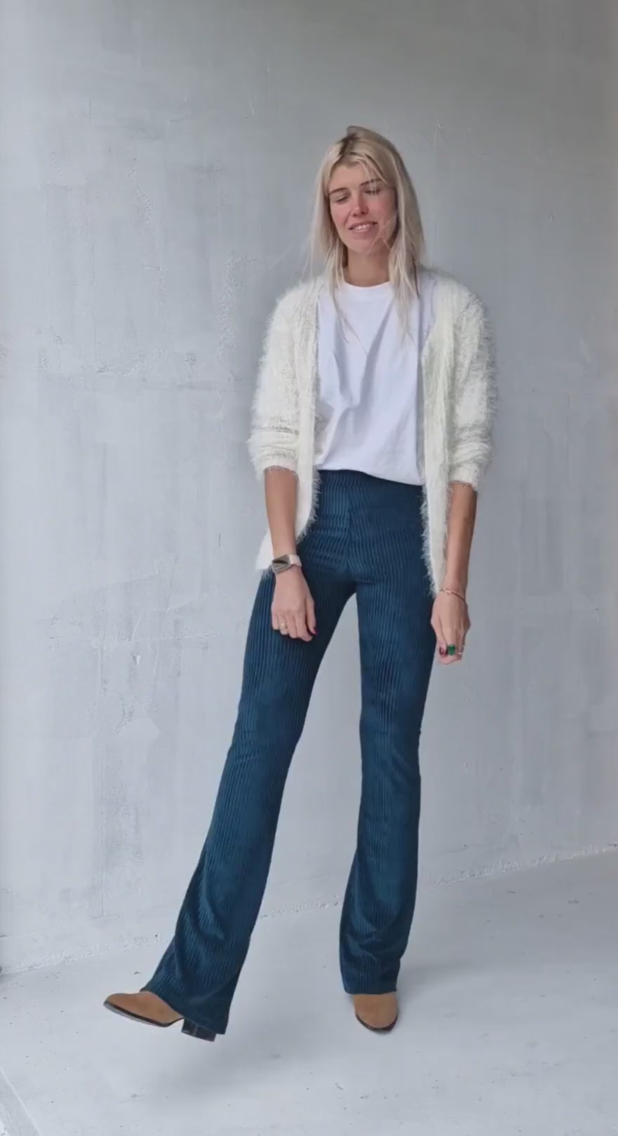 Extra lange flared legging | rib petrol | tall | lengtemaat 36