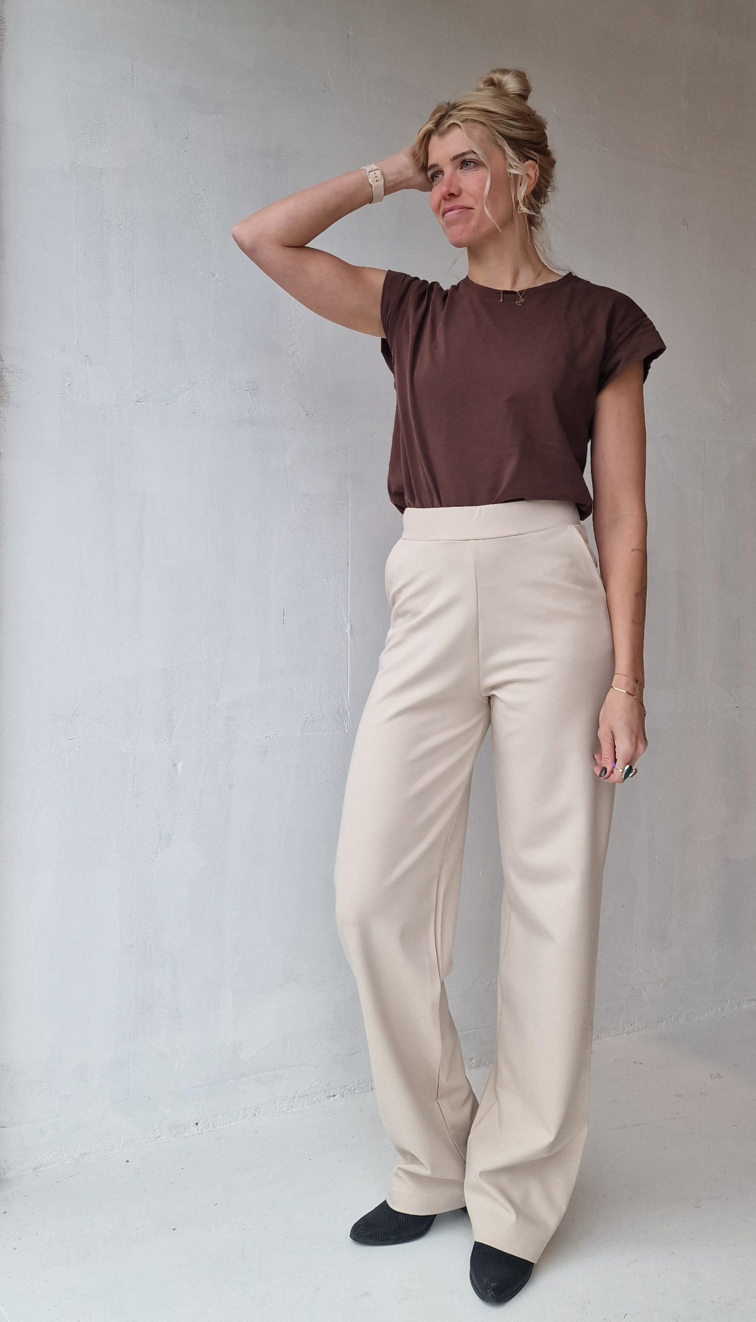 Extra lange wide leg | ecru | tall | lengtemaat 36